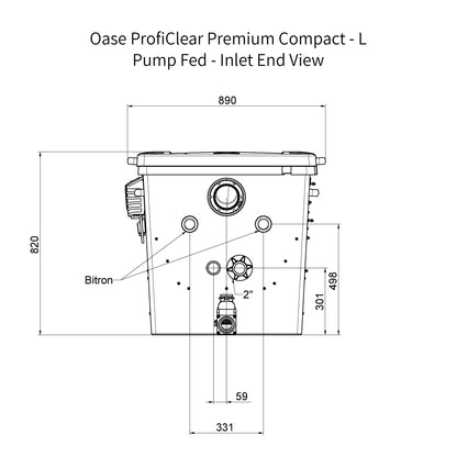 Oase ProfiClear Premium Compact - L -Pump Fed Dimensions - Inlet End View