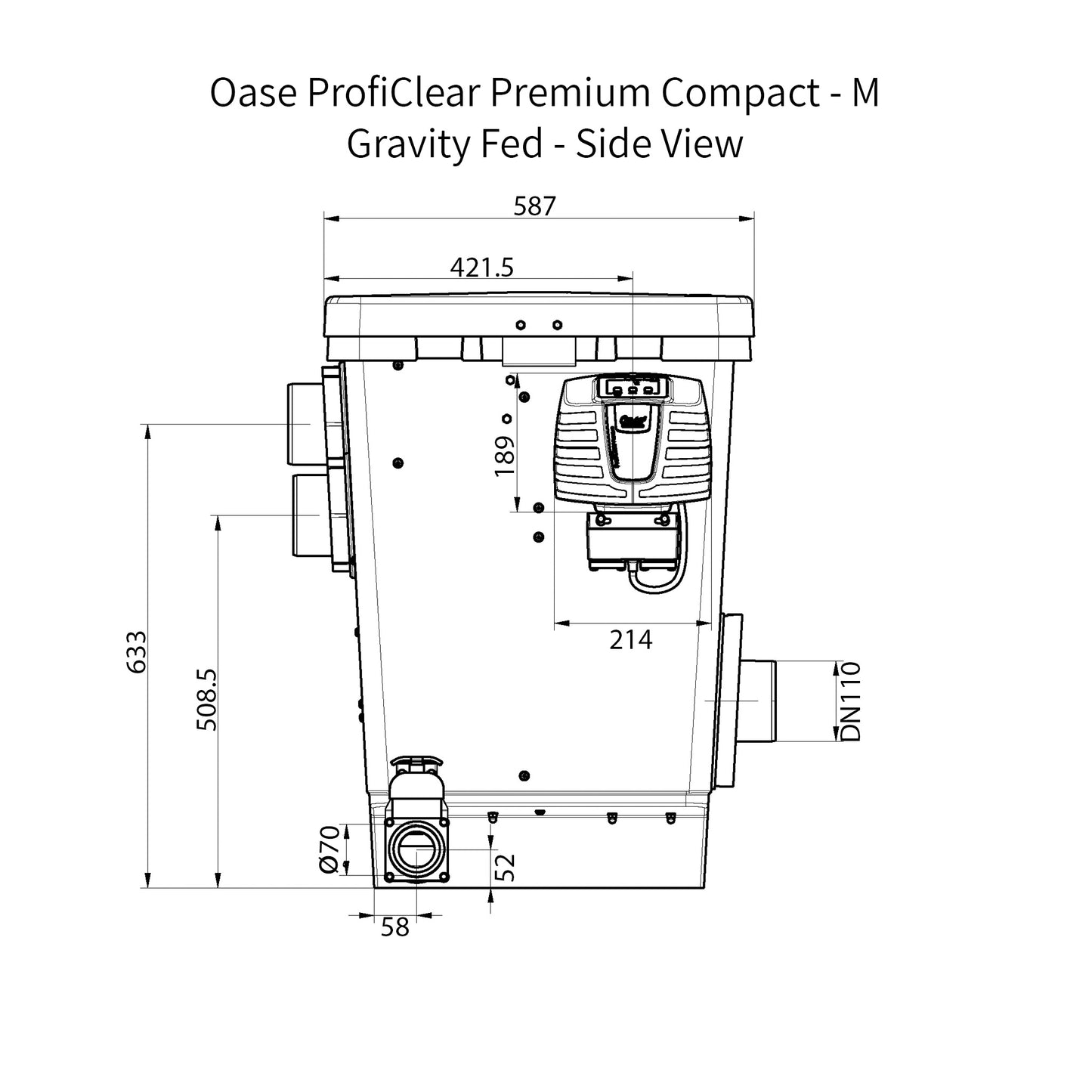 Oase ProfiClear Premium Compact - M - Gravity Fed Dimensions - Side View