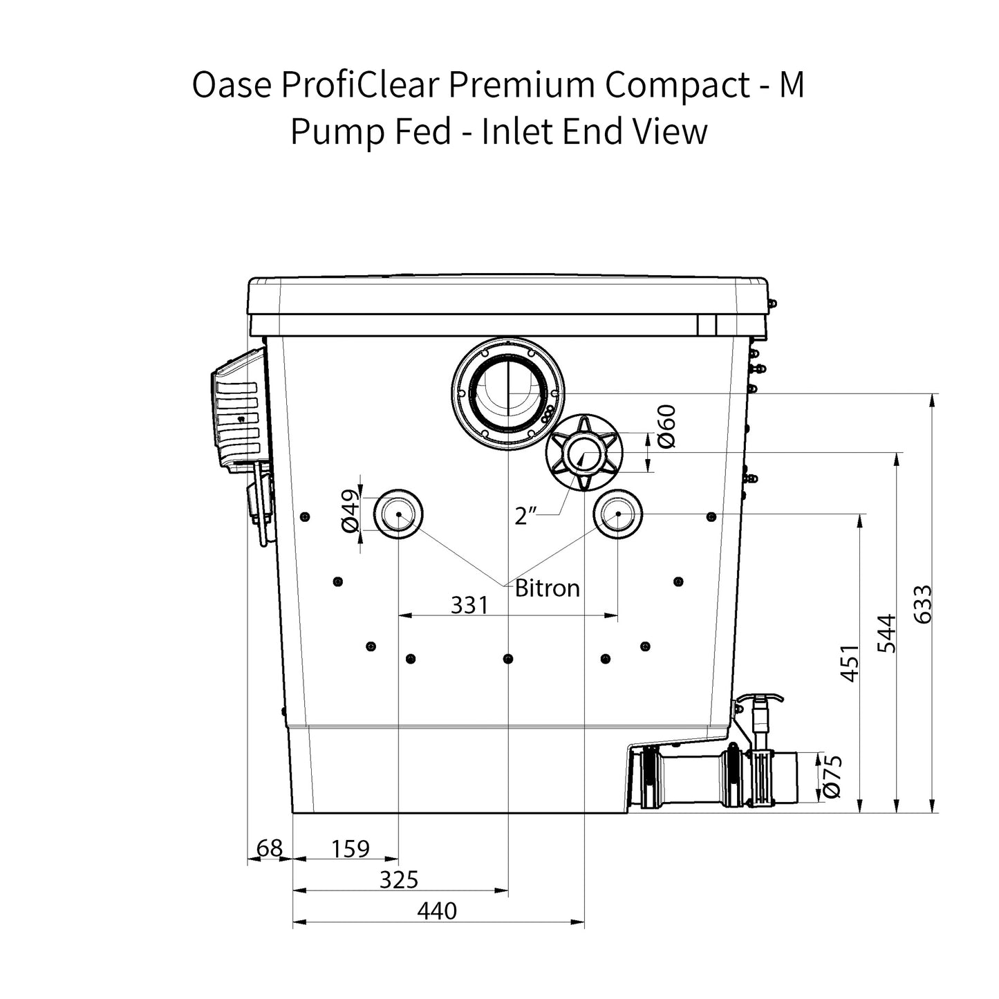 Oase ProfiClear Premium Compact - M - Pump Fed Dimensions - Inlet End View