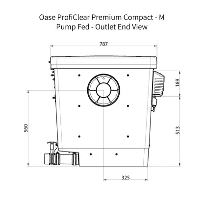 Oase ProfiClear Premium Compact - M - Pump Fed Dimensions - Outlet End View