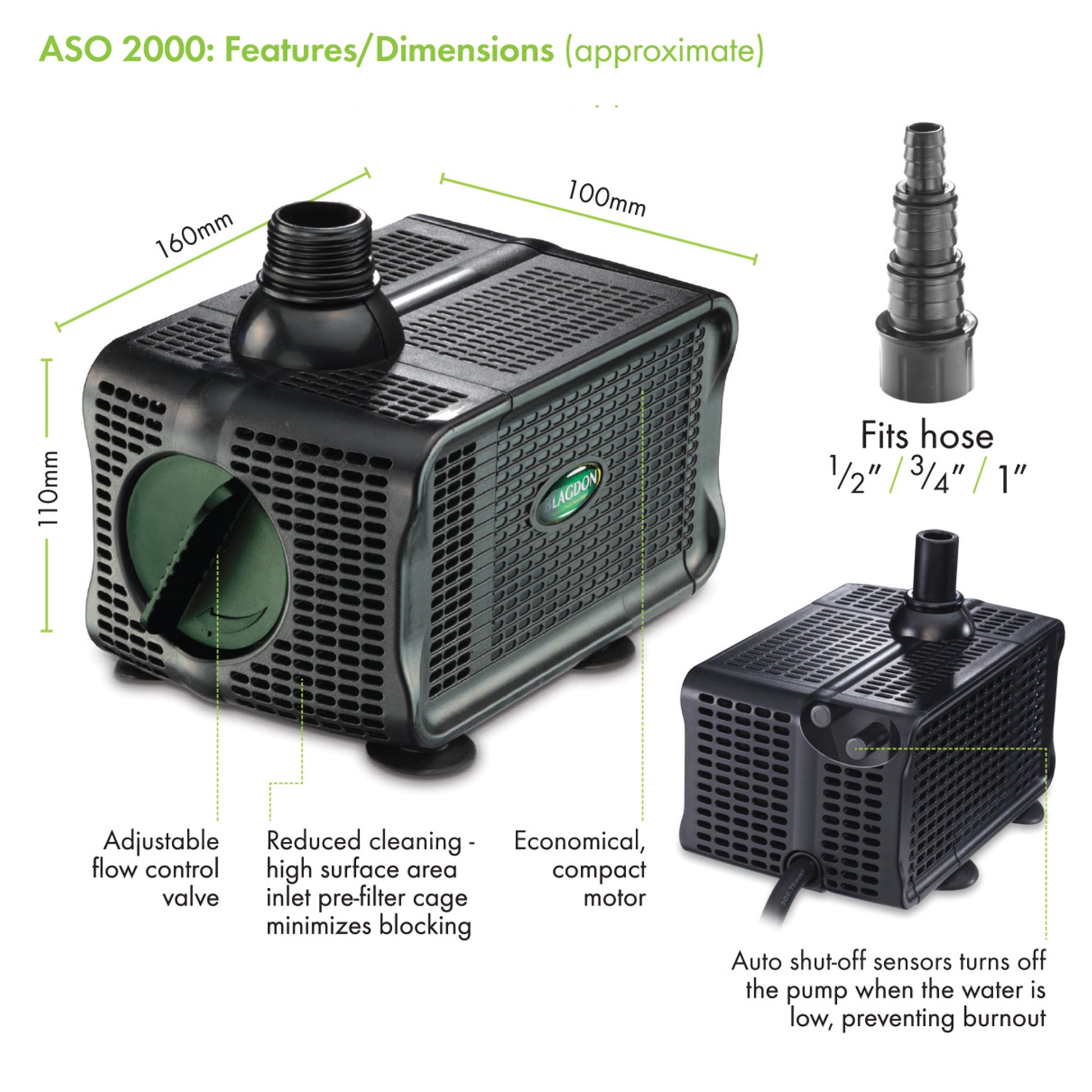 Blagdon Auto Shut Off 2000 Water Feature Pumps - Features
