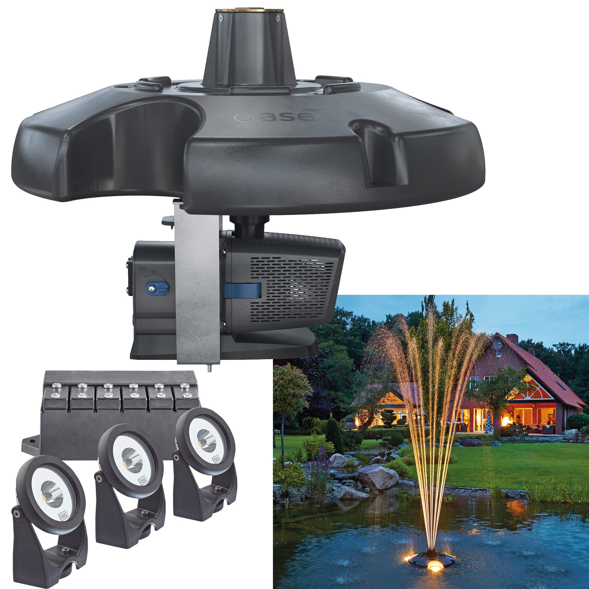 Oase Pond Jet ECO Premium Floating Fountain And White Lights Pic1