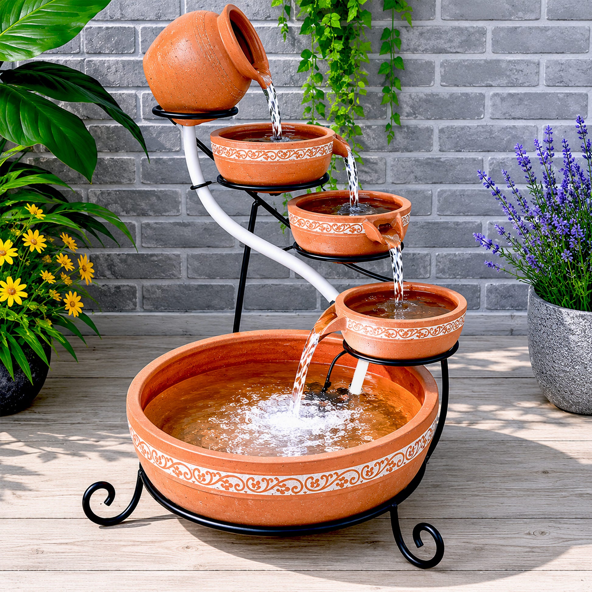 PondXpert - Terracotta - Solar  Cascade with LED Light - Day