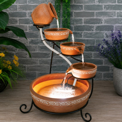 PondXpert - Terracotta - Solar  Cascade with LED Light - Night