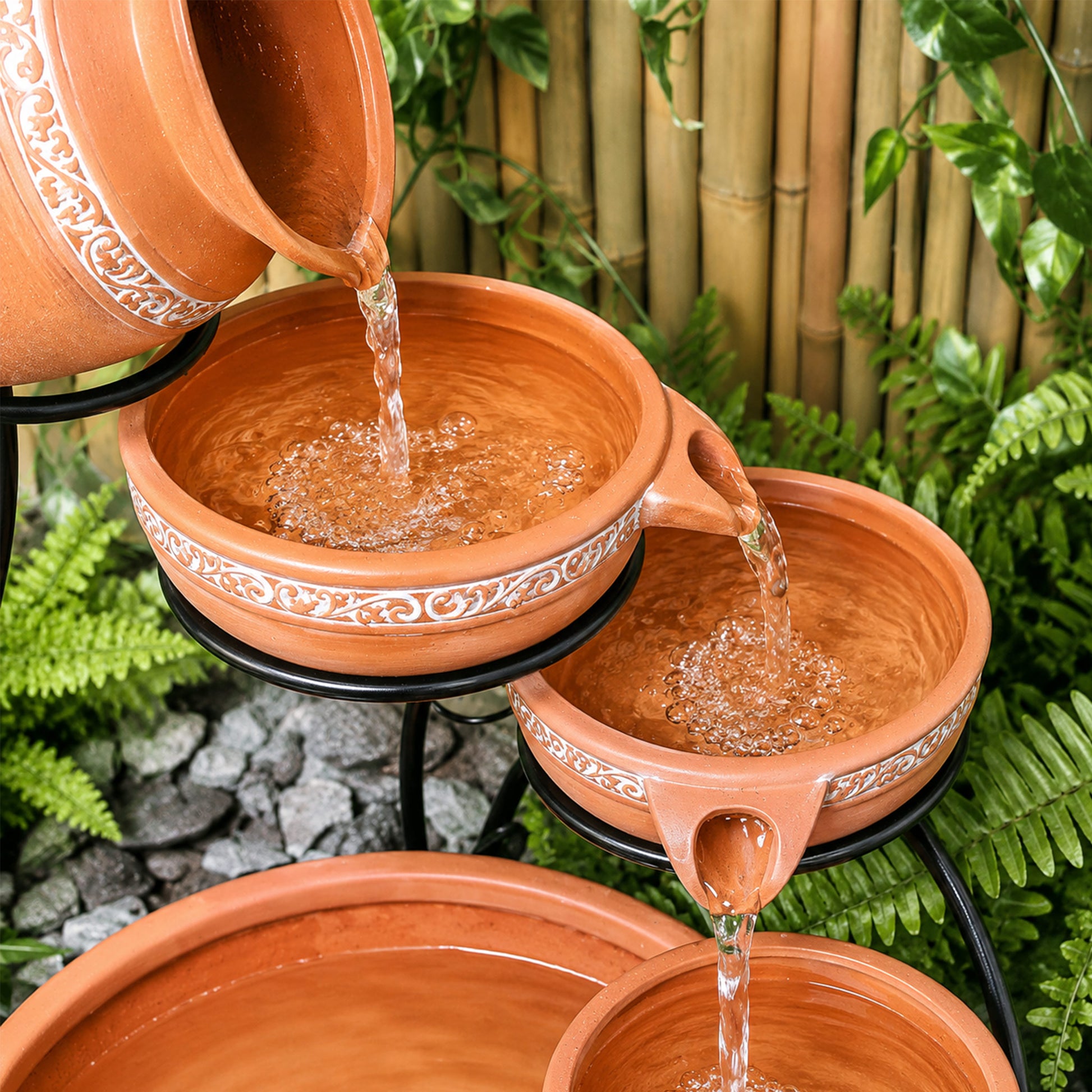 PondXpert - Terracotta - Solar  Cascade with LED Light - Pots Detail - 1