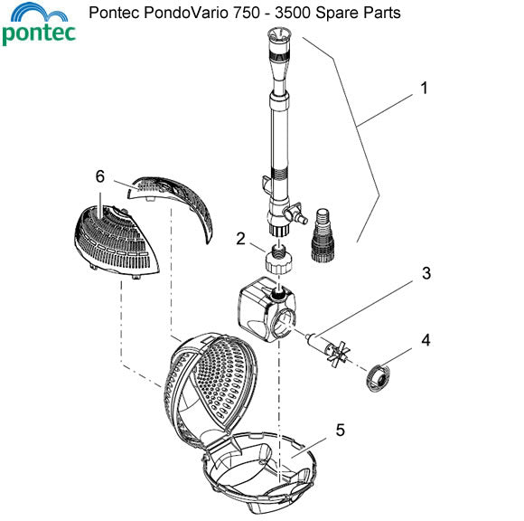 Pontec PondoVario 750 - 3500 Fountain Pump Spare Parts Exploded Diagram