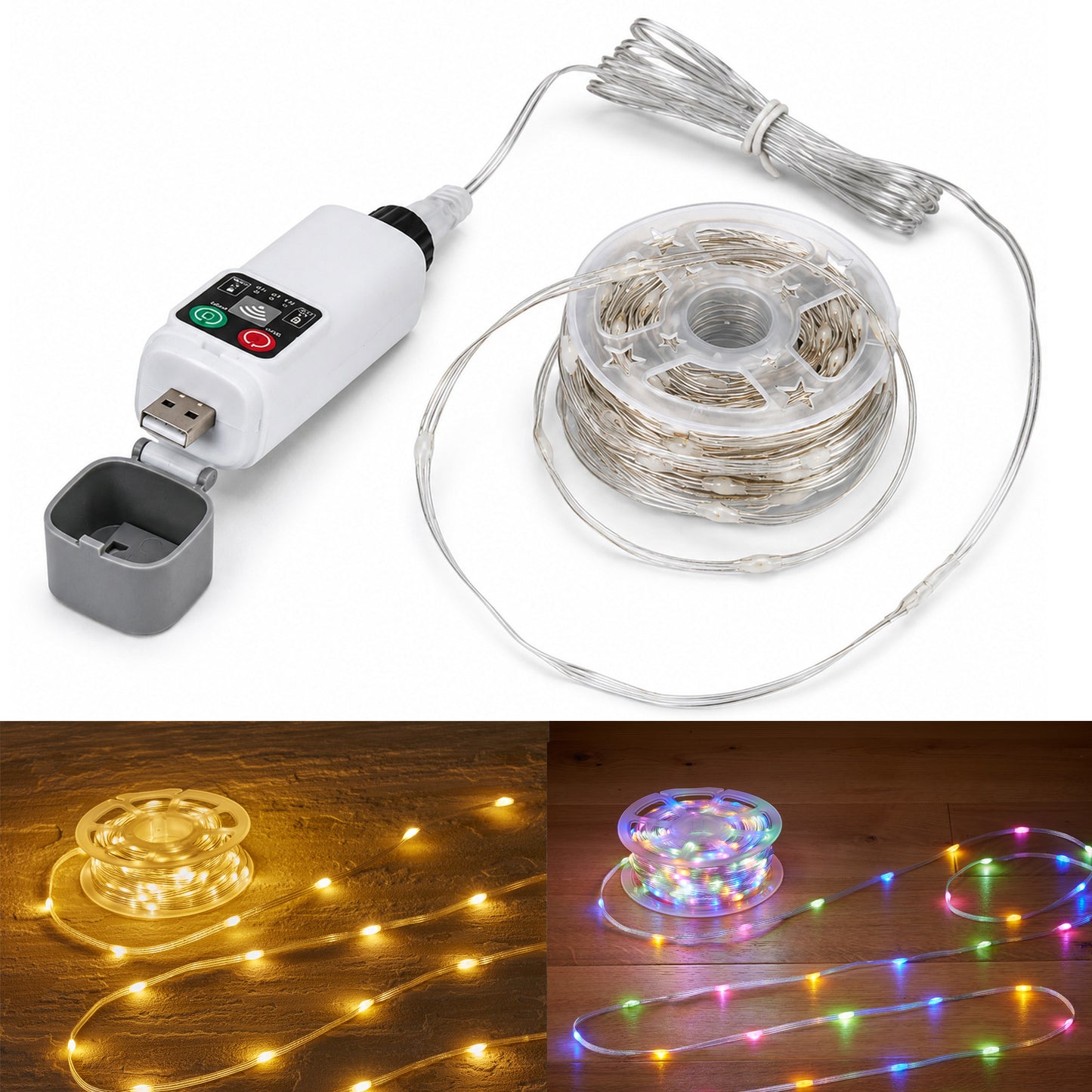 Smart Solar TwoTone Rechargeable String Lights Warm White and Multicoloured